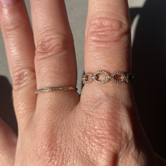 SOLID ROSE GOLD & pavè Diamonds ring diamond band chain link wedding 7 karat kt - Picture 8 of 10